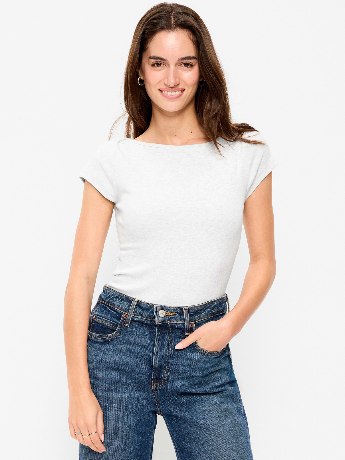 Image 1 of 9, A skimming fit that hugs your bod just right., boatneck, short sleeves, Product #873018