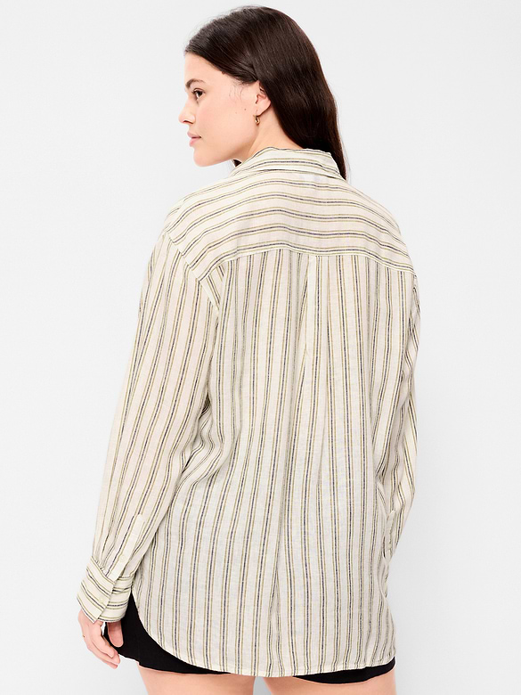 Linen-Blend Loose Button-Down Shirt