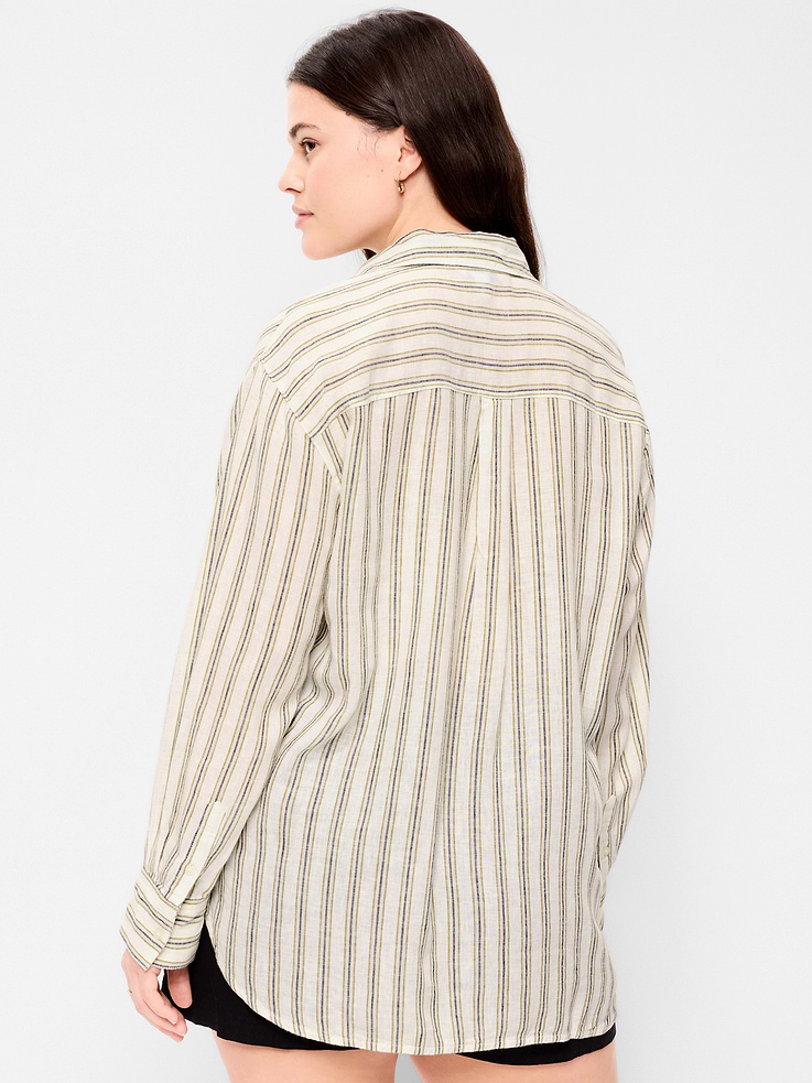 Image number 6 showing, Linen-Blend Loose Button-Down Shirt