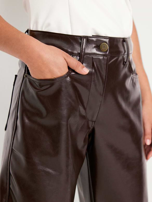 High-Waisted Faux-Leather Ankle Barrel Pants