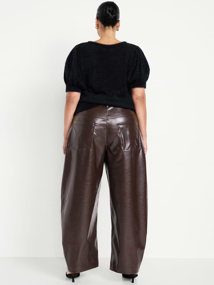 Image number 9 showing, High-Waisted Faux-Leather Ankle Barrel Pants