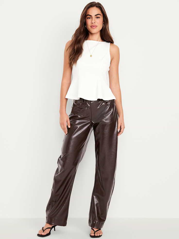 Image number 1 showing, High-Waisted Faux-Leather Ankle Barrel Pants