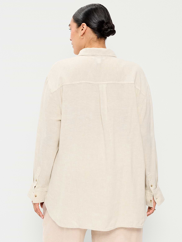 Linen-Blend Loose Button-Down Shirt