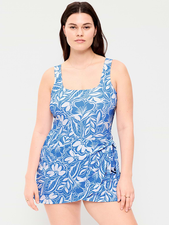 Pique Side-Tie Swim Dress