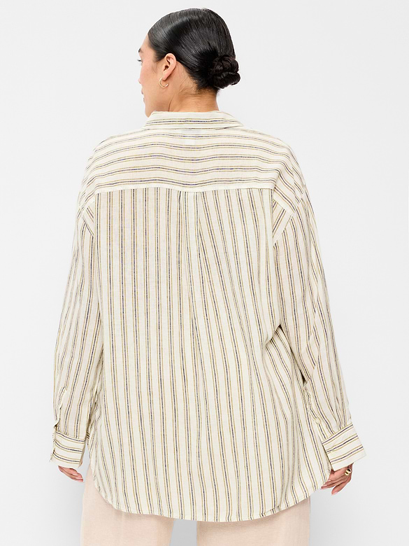 Linen-Blend Loose Button-Down Shirt