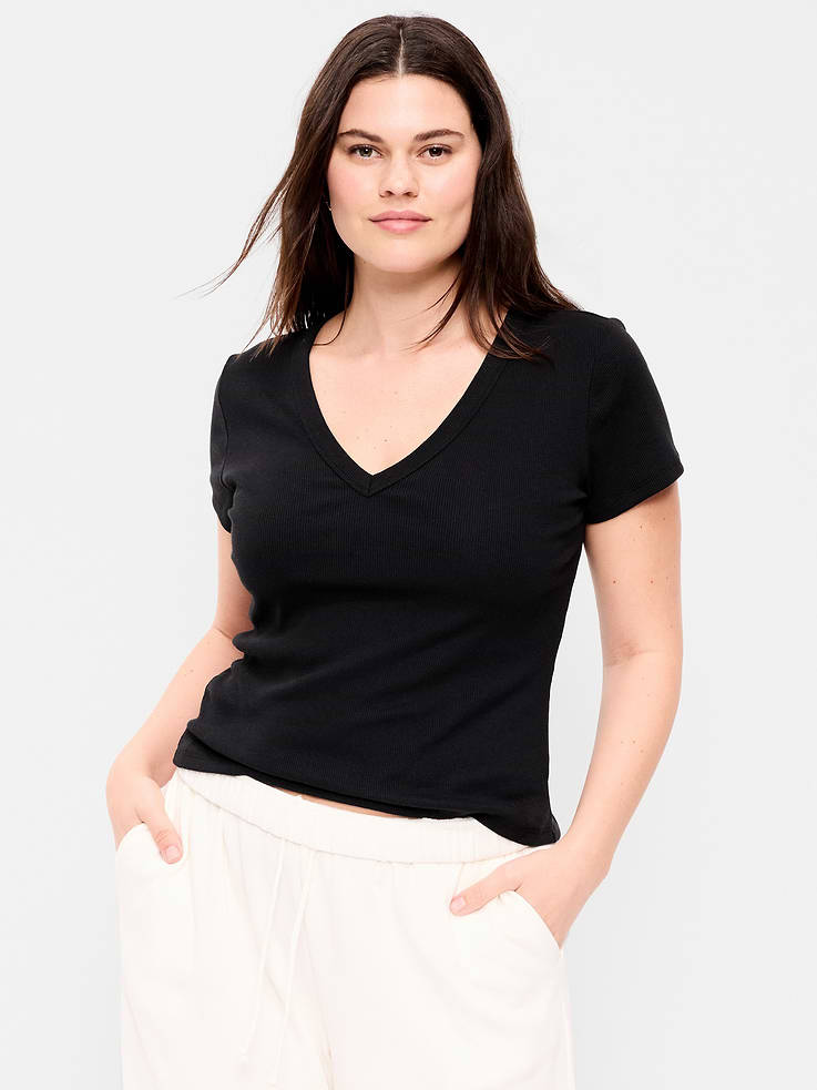 Image number 5 showing, Snug V-Neck Crop T-Shirt