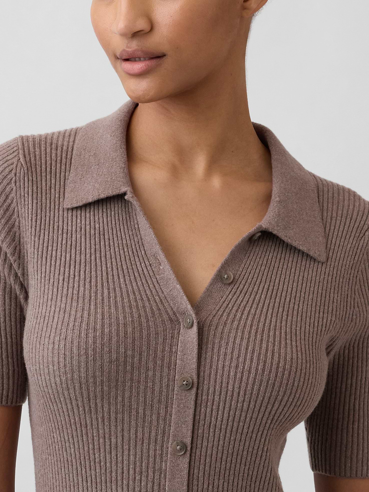 Image number 4 showing, CashSoft Rib Collared Midi Cardigan Dress