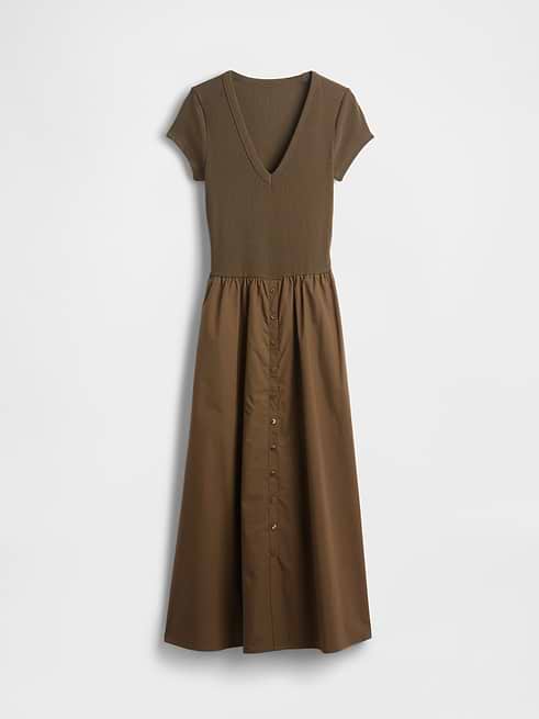 gap green linen dress Women's Modern Mixed Media Maxi by Bracken Olive Tall Size S Boatneck with keyhole loop