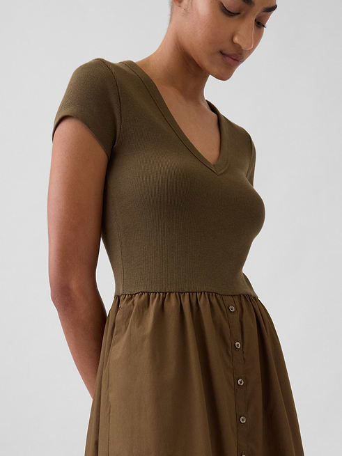 compact jersey mixed media maxi dress Women's Modern by Gap Bracken Olive Green Size XXS Claude Monet