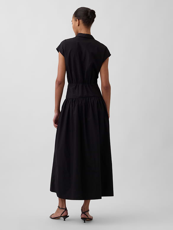 Poplin Drop-Waist Maxi Shirtdress