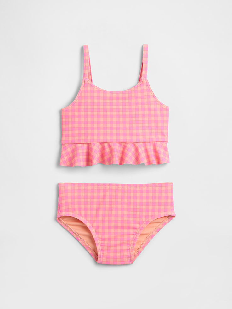 Image 1 of 2, Stretch knit., Tank straps., Square neckline., Ruffle trim at hem., Elasticized waist and leg opening., Select styles have allover print., UPF 50+: Excellent UV Protection., Accords with ASTM Standard D6603., This product was made in a factory that invests in gender equity and women’s empowerment through RISE. Learn more at, Product #1172333