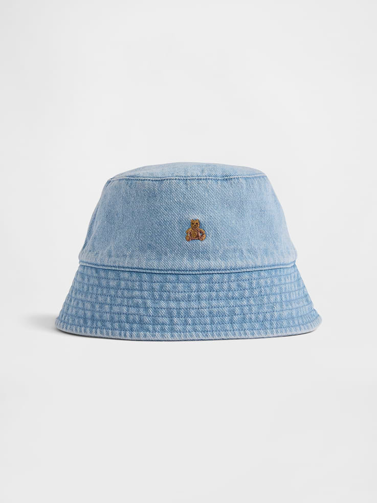 Image 1 of 1, Non-stretch denim., Embroidered Brannan Bear at front., Stitching at brim., Hook and loop chin strap., Product #1172708