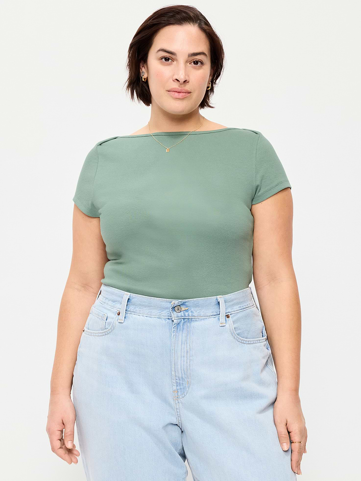 L'image numéro 5 présente T-shirt ajusté à encolure bateau