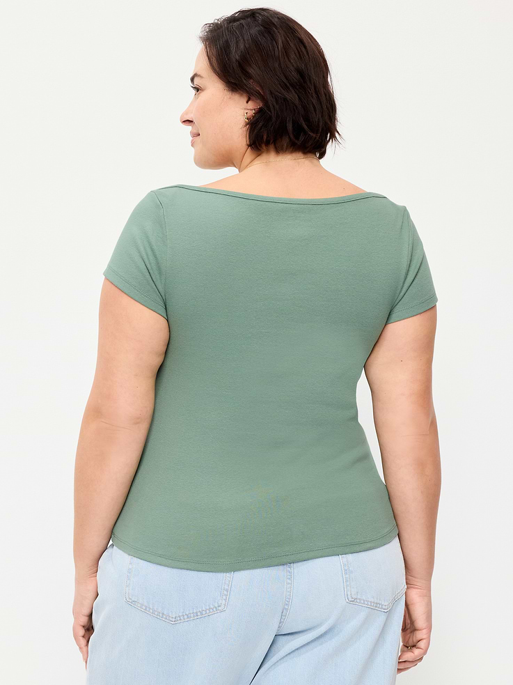 L'image numéro 6 présente T-shirt ajusté à encolure bateau