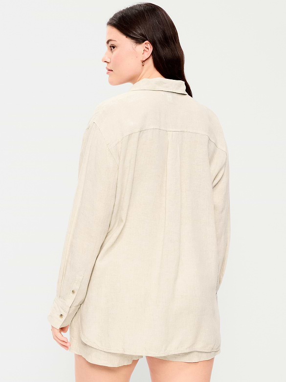 Linen-Blend Loose Button-Down Shirt
