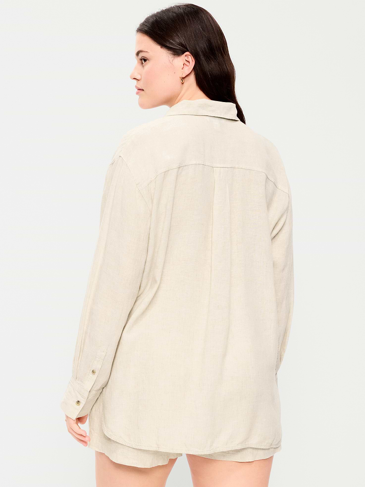 Image number 5 showing, Linen-Blend Loose Button-Down Shirt