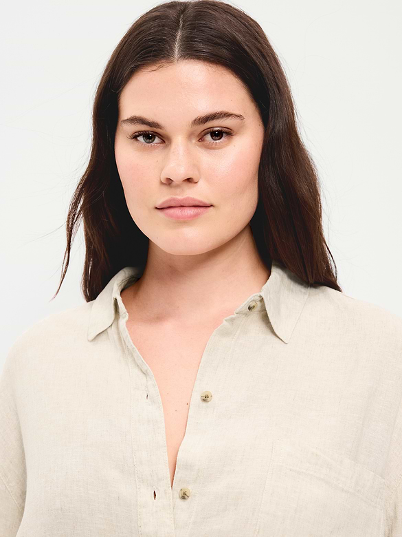 Linen-Blend Loose Button-Down Shirt