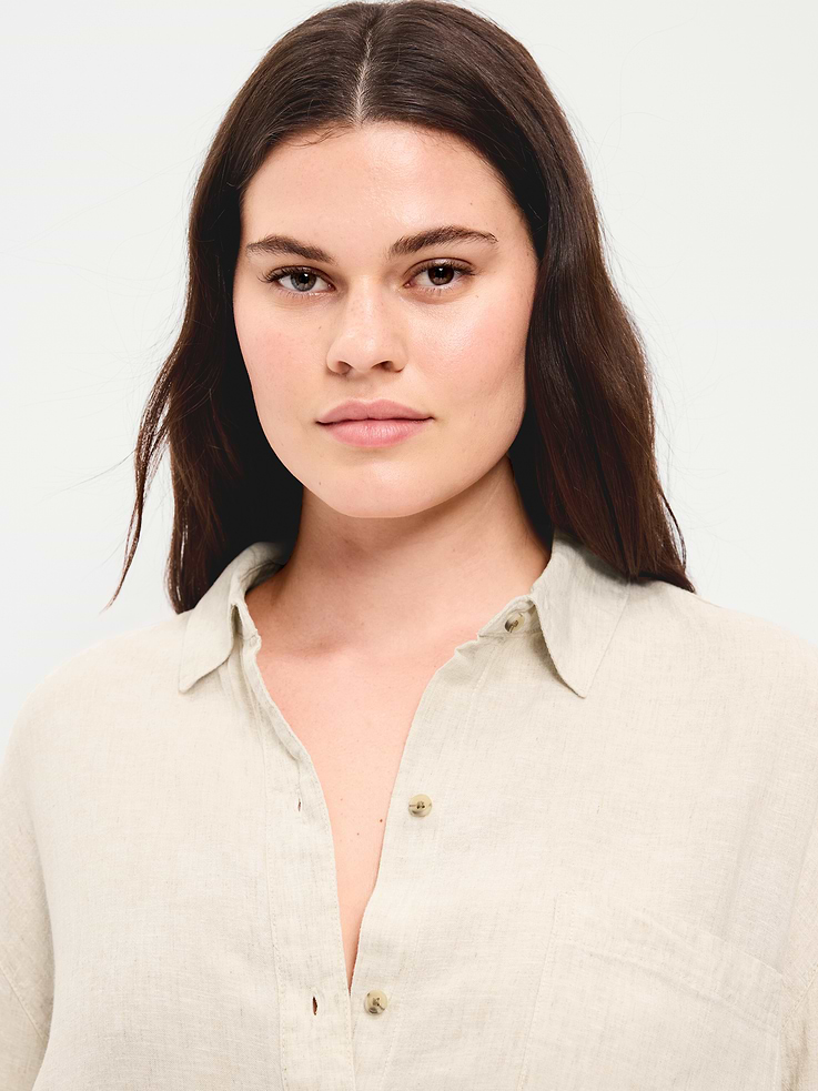 Image number 3 showing, Linen-Blend Loose Button-Down Shirt