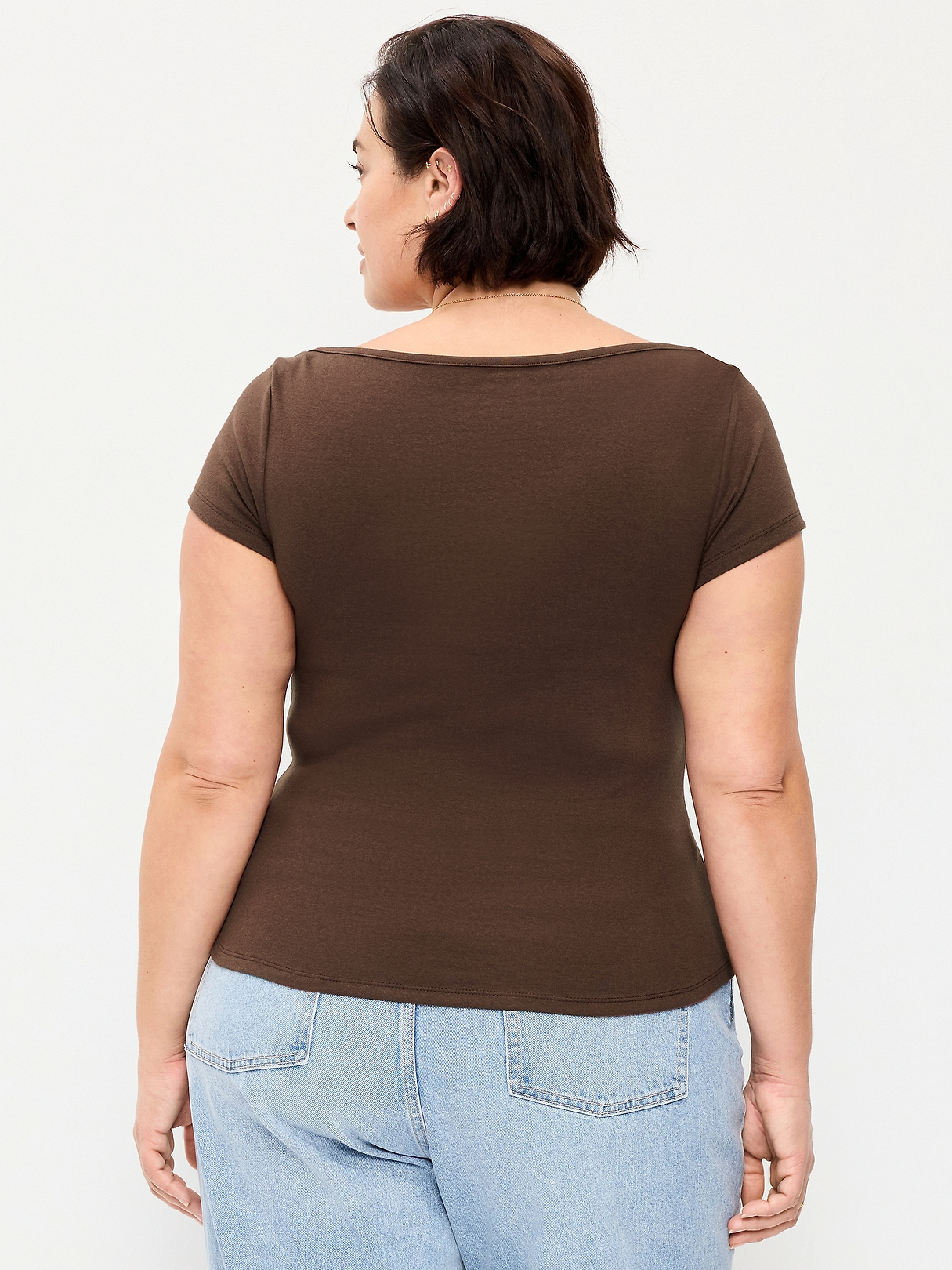 lohen SQUARE NECK COMPACT TOPS ブラウン Snug Boatneck T-Shirt | Old Navy