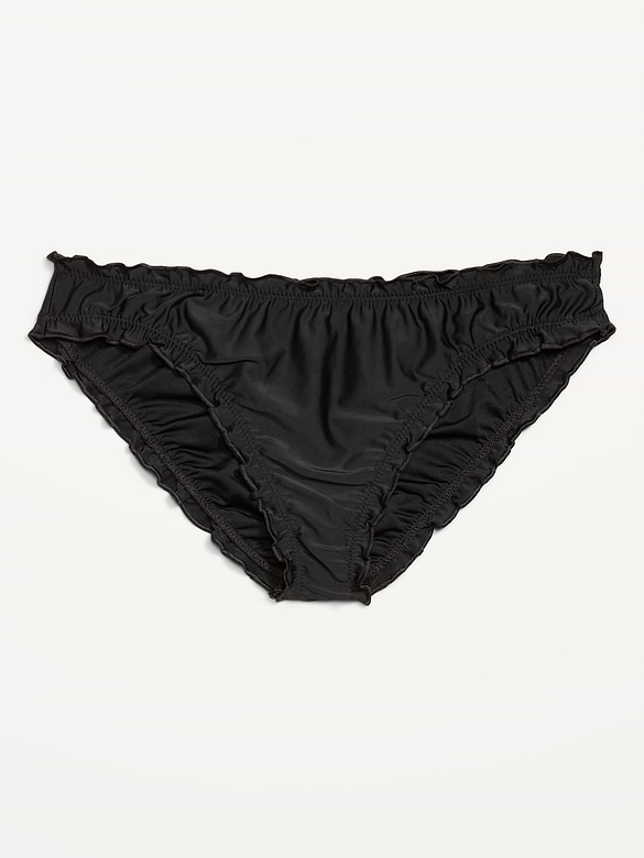 Mid-Rise Ruffle Trim Swim Bottoms