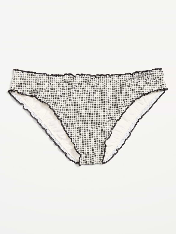 Mid-Rise Ruffle Trim Swim Bottoms