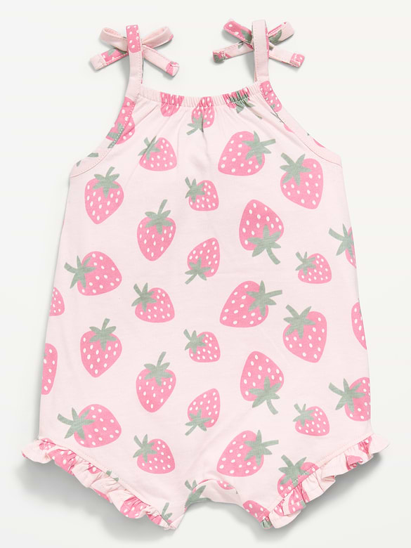 Printed Sleeveless Tie-Strap Romper for Baby