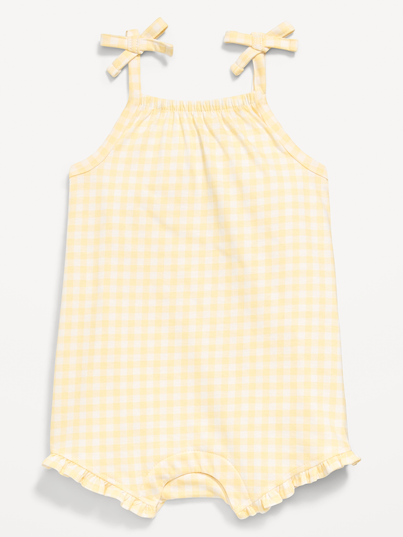 Printed Sleeveless Tie-Strap Romper for Baby