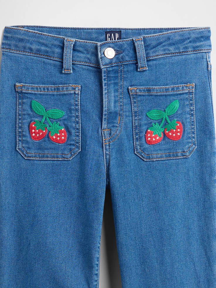 Image 3 of 3, Kids High Rise Embroidered '70s Flare Jeans