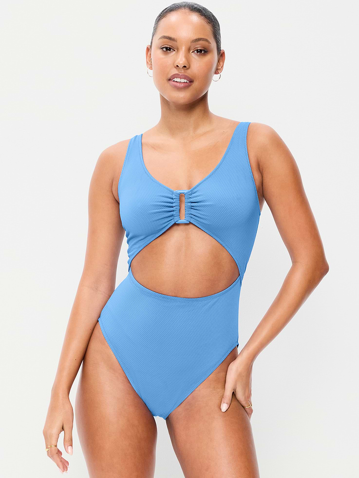 L'image numéro 1 présente Maillot de bain une-pièce texturé à découpe