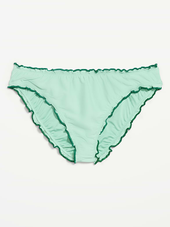 Mid-Rise Ruffle Trim Swim Bottoms
