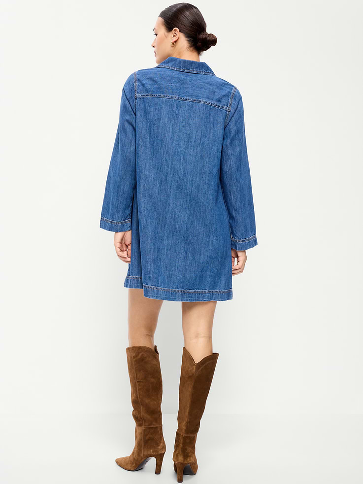 Image number 8 showing, Long-Sleeve Popover Jean Mini Dress
