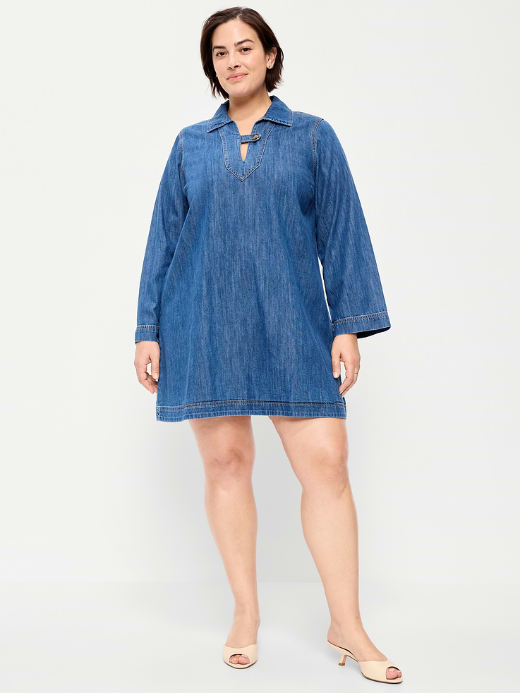 Image number 9 showing, Long-Sleeve Popover Jean Mini Dress