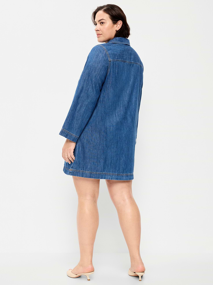 Image number 10 showing, Long-Sleeve Popover Jean Mini Dress