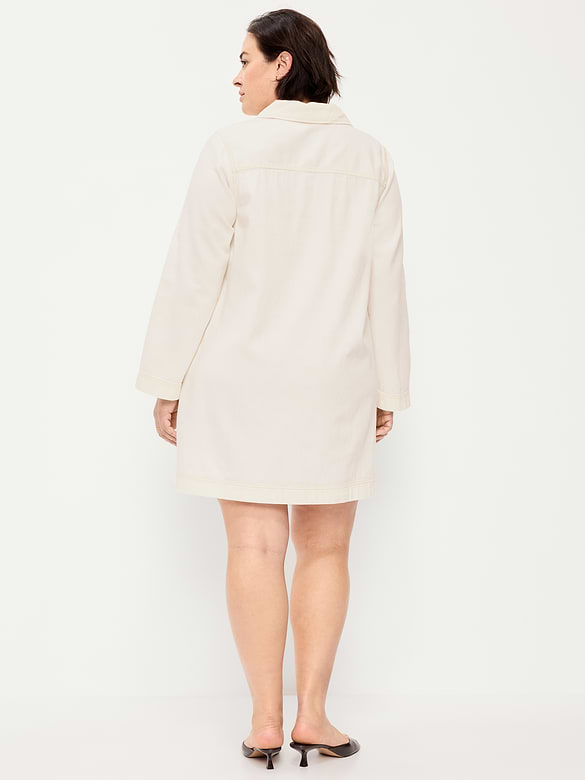 Long-Sleeve Popover Jean Mini Dress