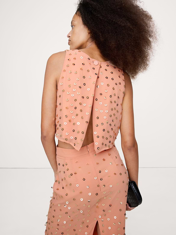 Embellished Chiffon Open-Back Tank