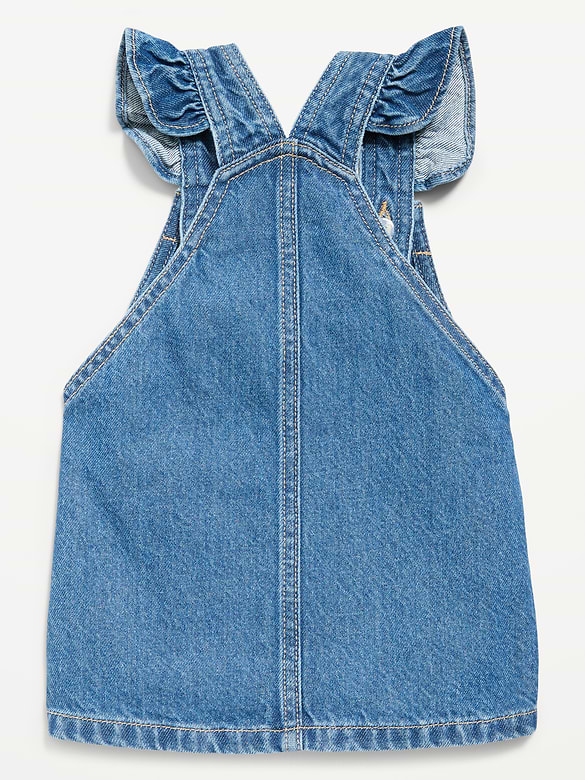Robe-salopette en denim à poche à volants pour bébé