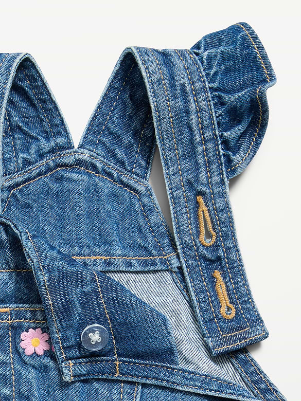 Robe-salopette en denim à poche à volants pour bébé