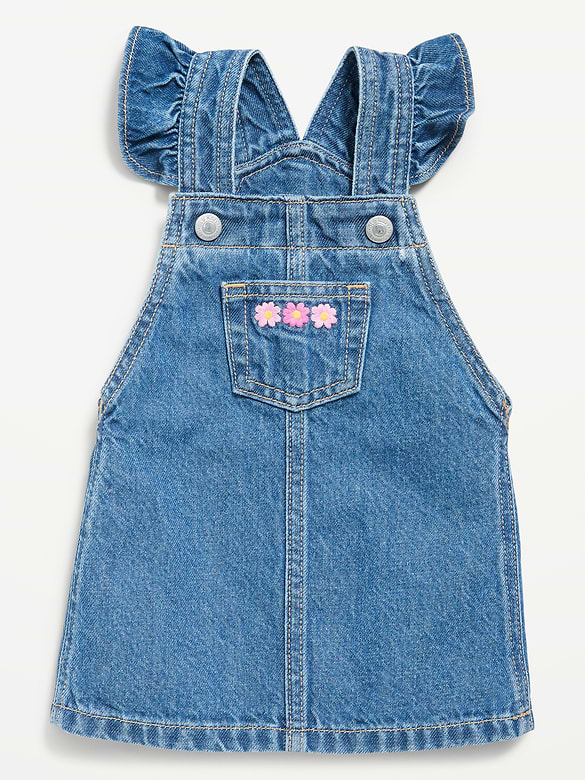 Robe-salopette en denim à poche à volants pour bébé
