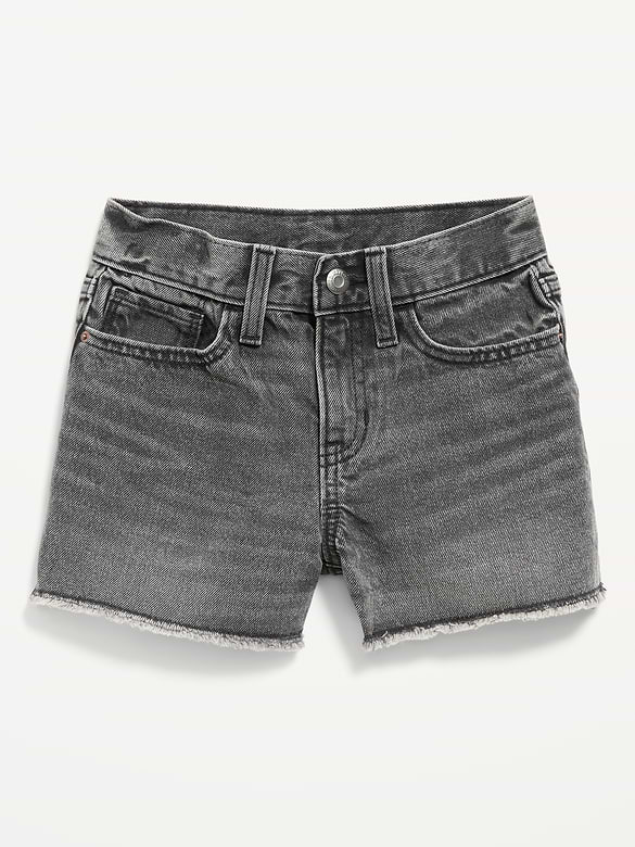 Short en denim à taille haute et à ourlet effiloché pour fille