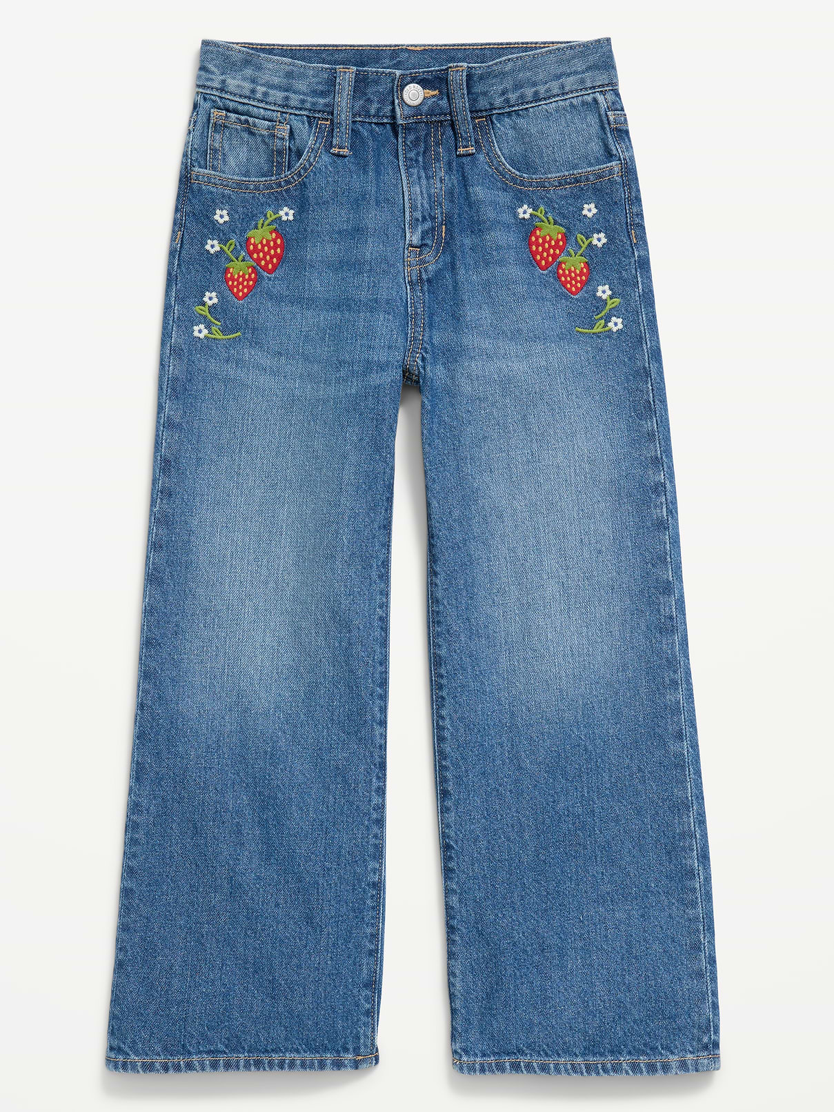 Image number 4 showing, High-Waisted Baggy Embroidered Wide-Leg Jeans for Girls
