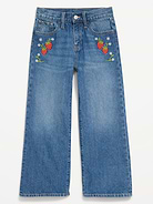 Image number 4 showing, High-Waisted Baggy Embroidered Wide-Leg Jeans for Girls