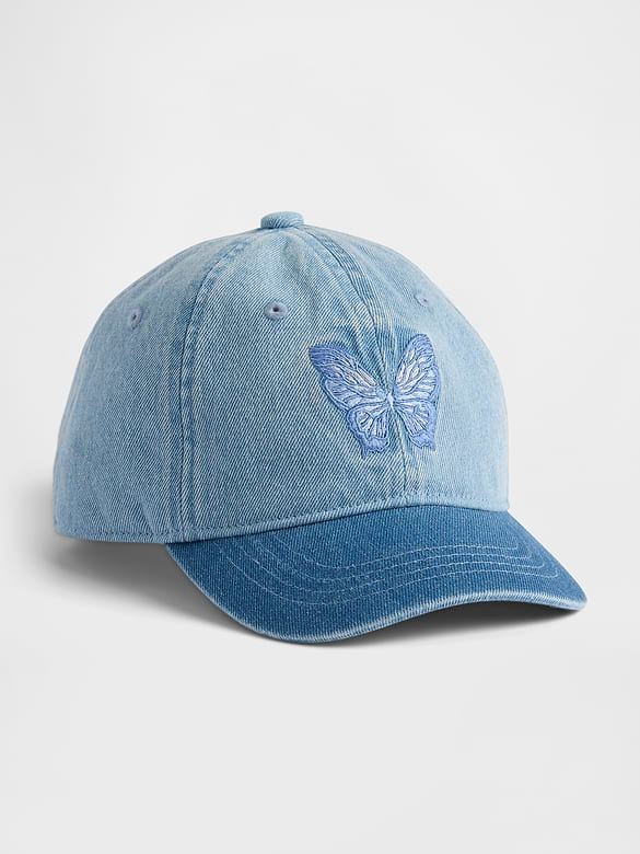 Kids Denim Butterfly Baseball Hat
