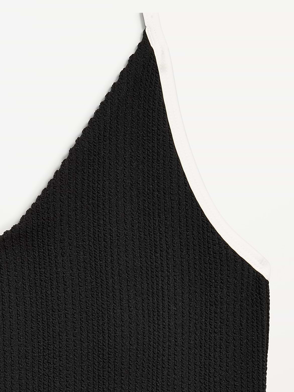 Ribbed V-Neck Halter One-Piece Swimsuit