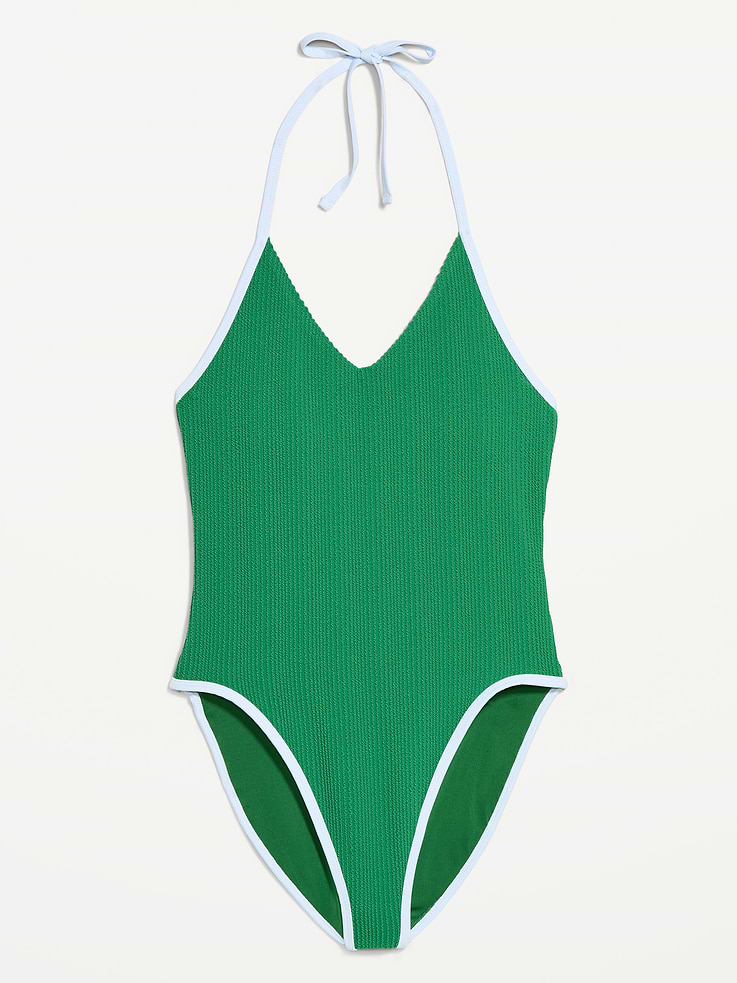 L'image numéro 4 présente Maillot de bain une-pièce bain de soleil côtelé à encolure en V