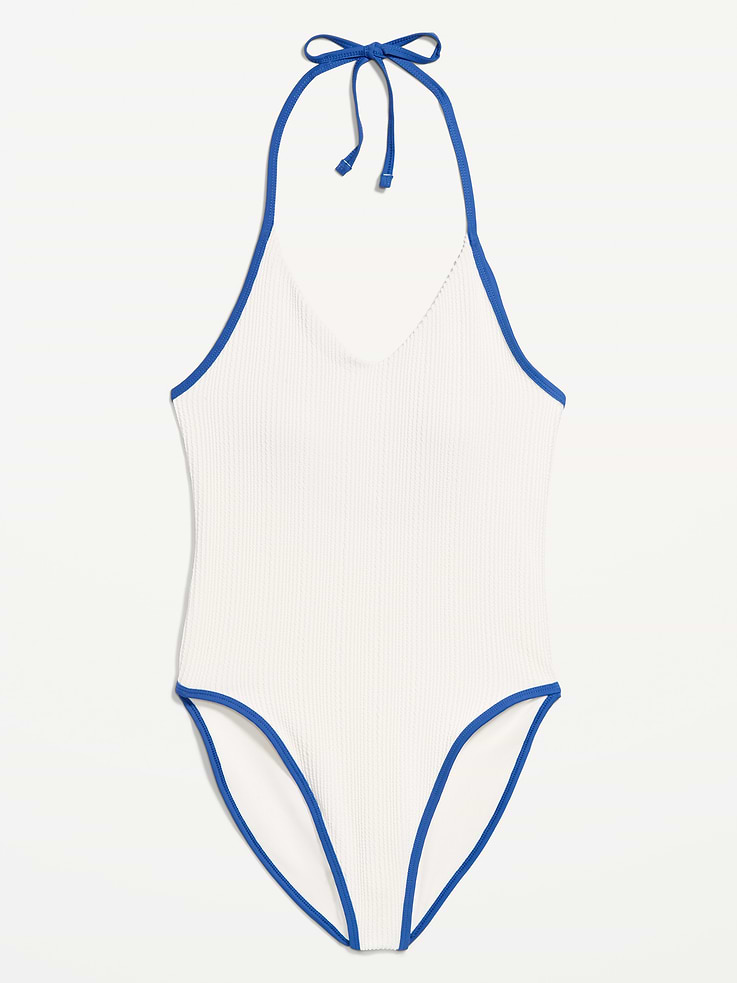 Image number 4 showing, Ribbed V-Neck Halter One-Piece Swimsuit