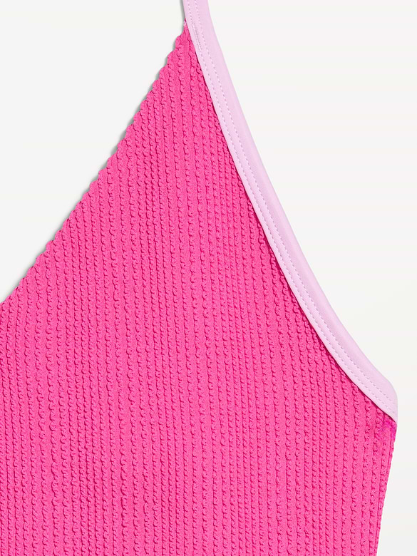 Ribbed V-Neck Halter One-Piece Swimsuit