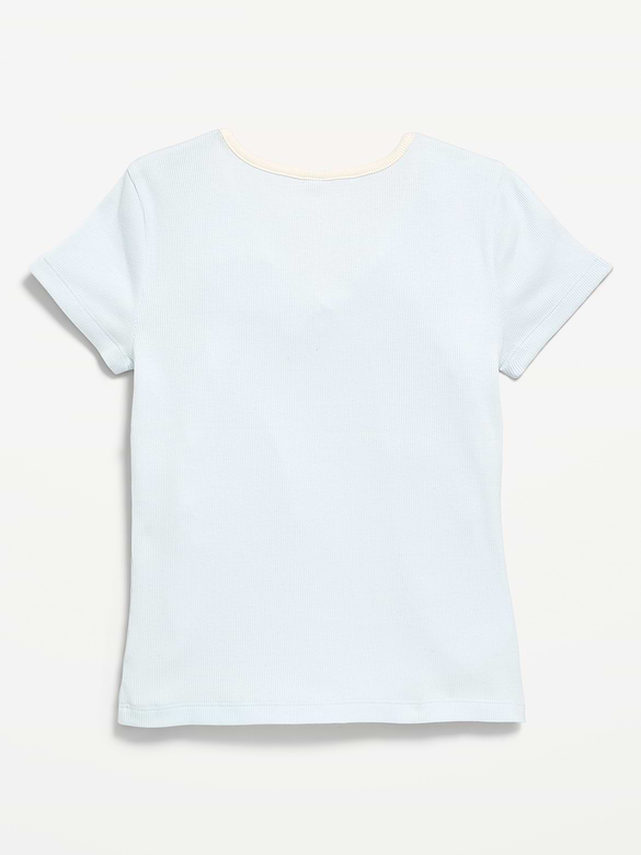 Fitted Short-Sleeve Ribbed Bow Top for Girls