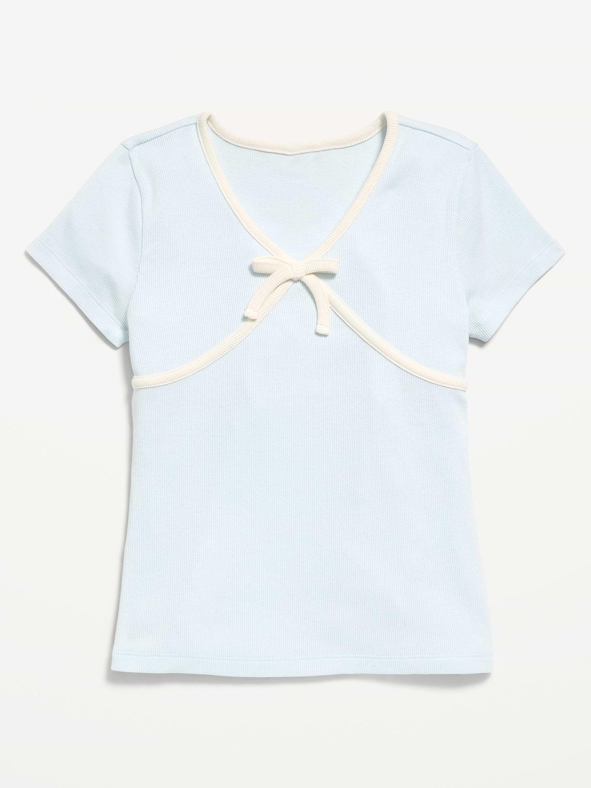Image number 2 showing, Fitted Short-Sleeve Ribbed Bow Top for Girls
