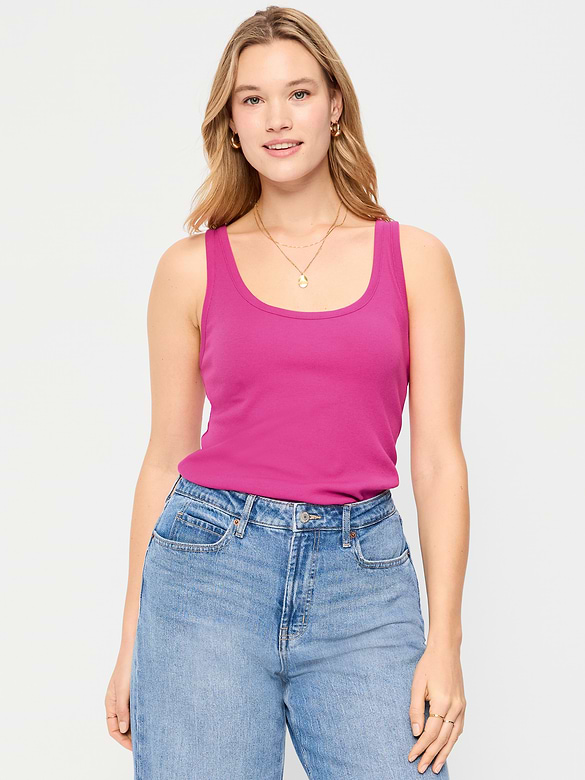 First-Layer Ribbed Scoop-Neck Tank Top