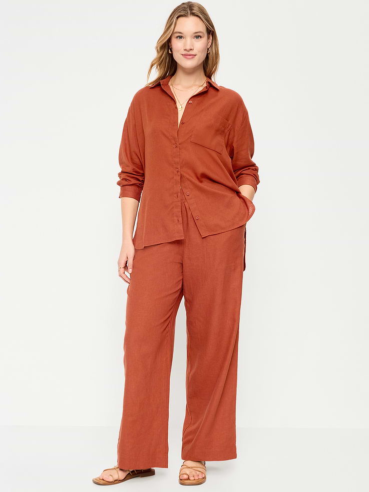 Image number 7 showing, High-Waisted Linen-Blend Super Wide-Leg Pants